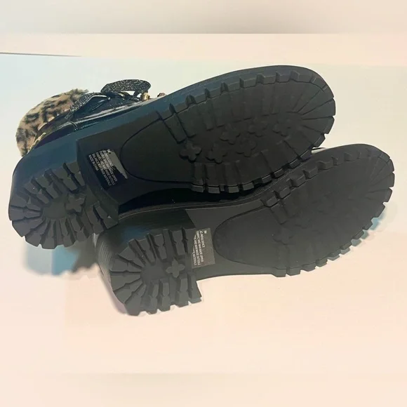 Juicy Couture Black Combat Boots with Leopard Detail - Picture 2 of 7